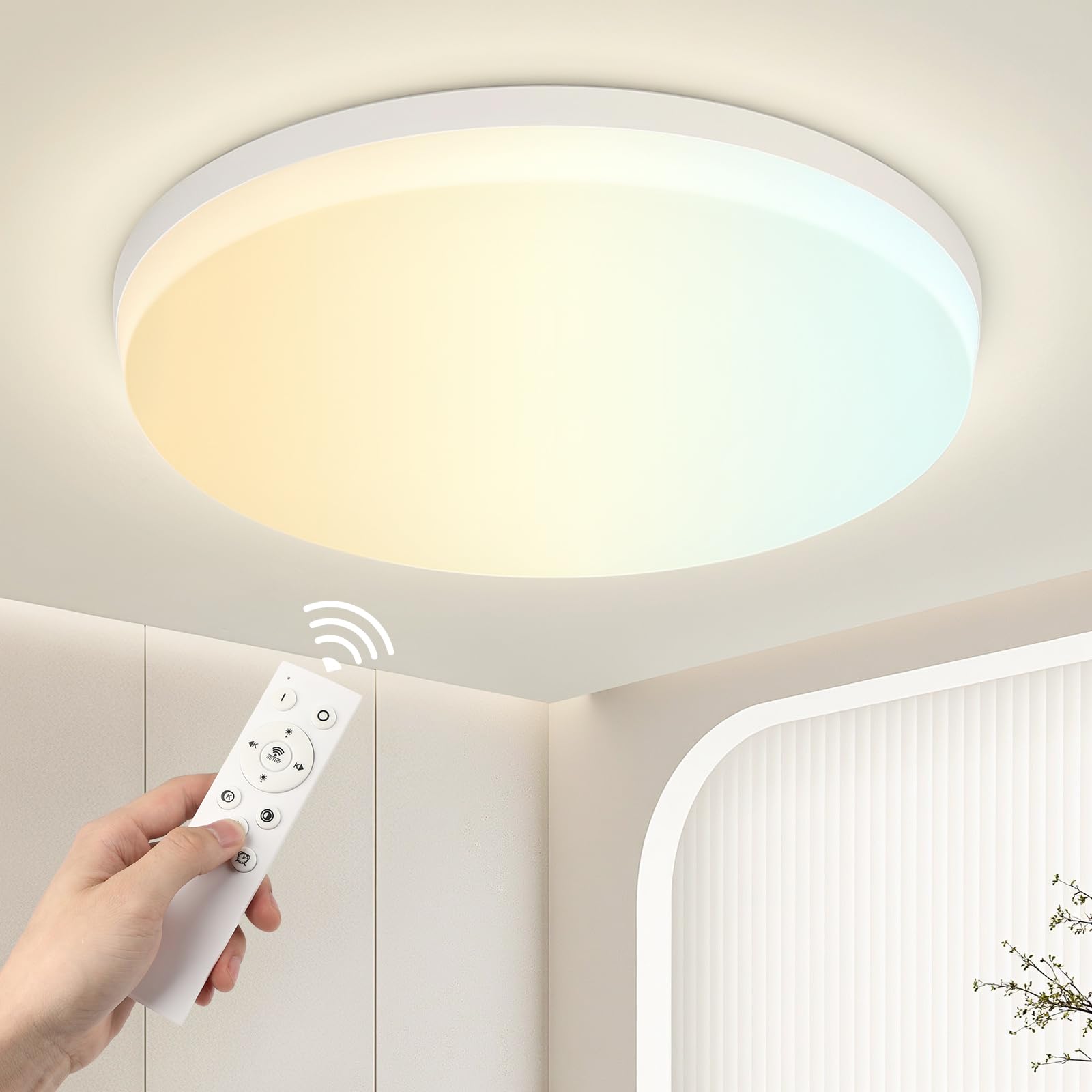 LED Deckenleuchte 48W Dimmbar mit Fernbedienung – Runde Deckenlampe Ø30cm, 3000K–6500K, IP44 Wasserfest, LED Deckenlicht für Badezimmer Küche Wohnzimmer Schlafzimmer
