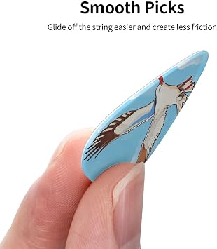 Flying Seagulls Guitar Picks 12 Pack With Organizer Box, includes Thin, Medium, Heavy Picks, Abstract Art Celluloid Plectrums for Bass Electric Acoustic Guitars Ukulele