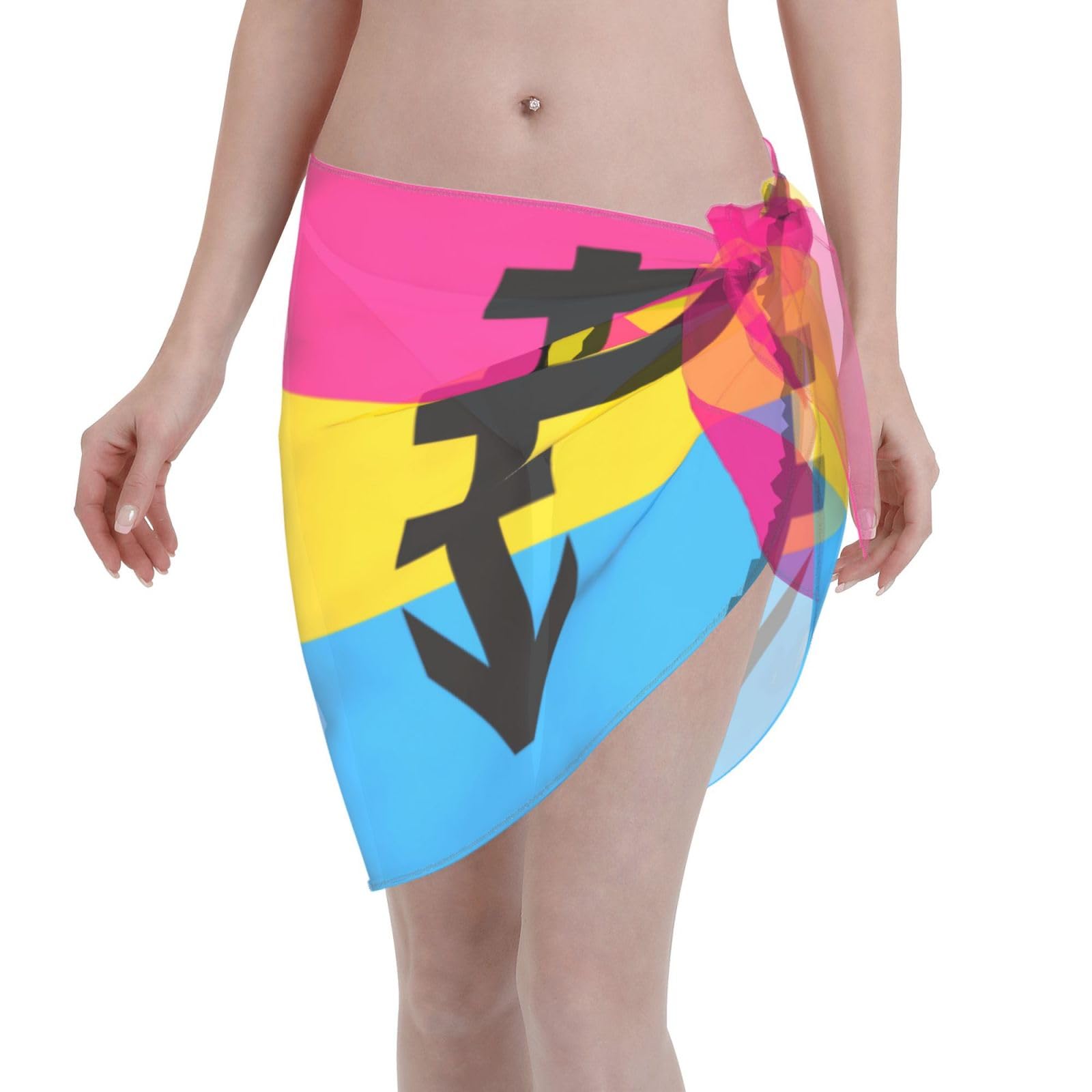 CUTEDWARF Pansexual Pride Flag with P Women Short Wrap Skirt Sexy Bikini Dress Beach Apron Swimsuit Shawl Sarongs Black