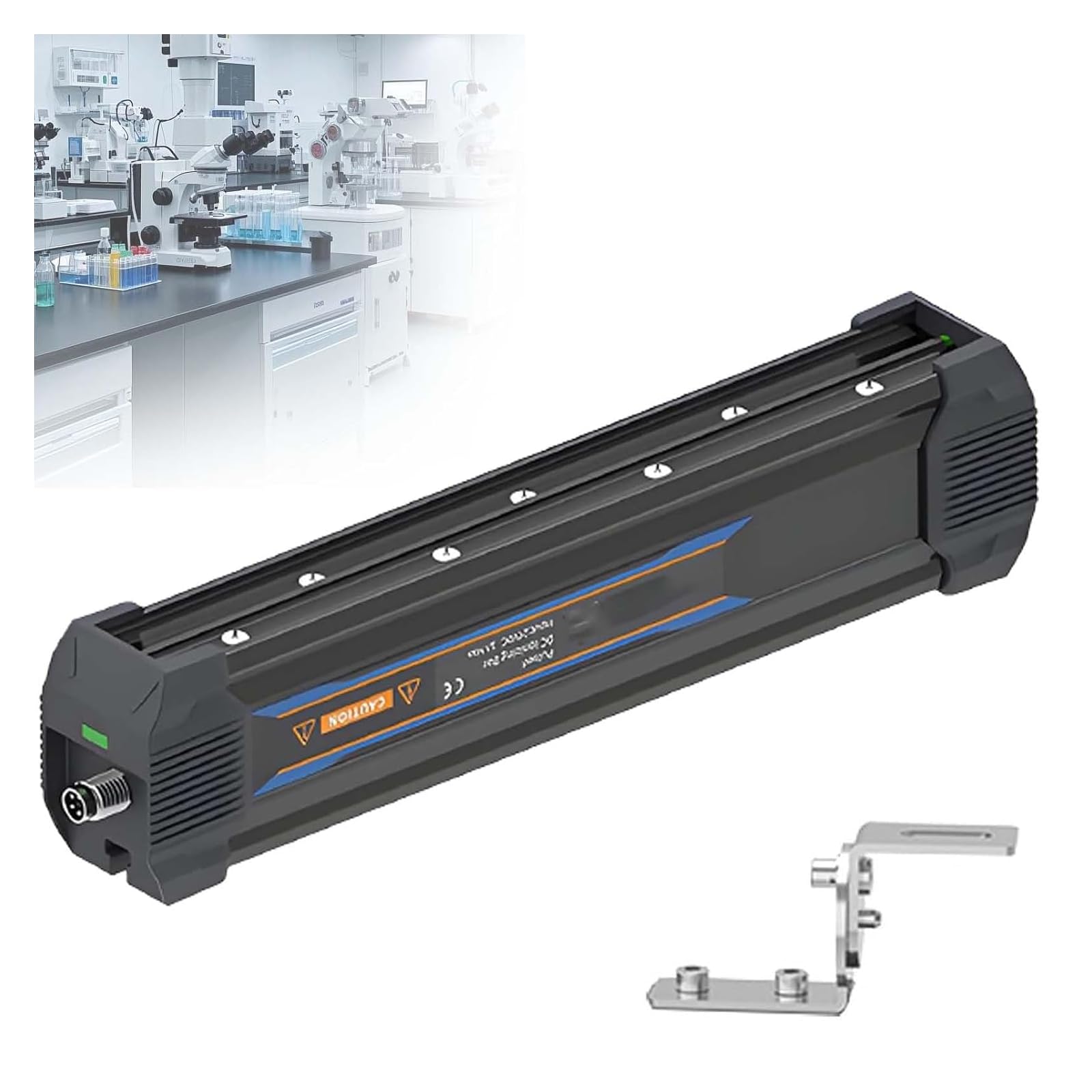 Barra inteligente antiestática con indicador de alarma LED. 310mm | Monitorización del estado de funcionamiento en tiempo real, entrada de 24 V CC, tecnología de CC pulsada.