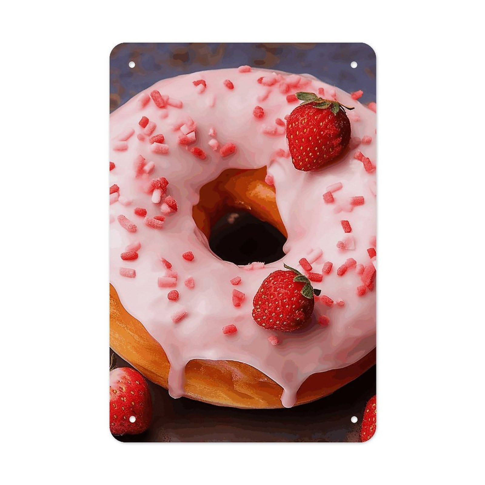 QMNLKH Strawberry Donut Plaques for Wall Decor, Personalized Metal Tin Sign for Home, Multifunctional Poster for Office, Fashion Painting for Hallway, Wall Art Pictures, 7.9x11.8Inch