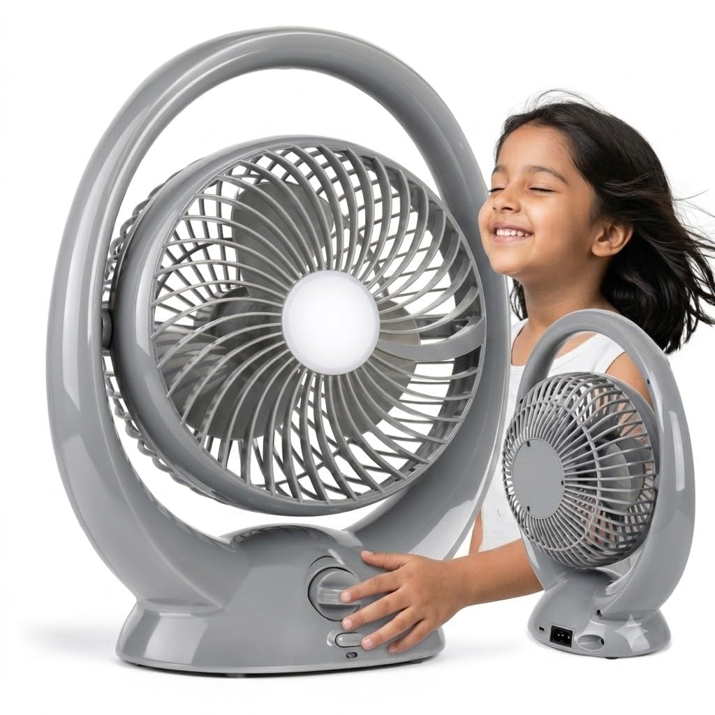 Drumstone {Luxurious 5 Year Warranty) Rechargeable Table Fan with LED Light, AC/DC Portable Battery Operated Fan, 3 Speed Low Noise Desk Fan with 20H Backup for Home Office Study MULTICOLOR-image-17