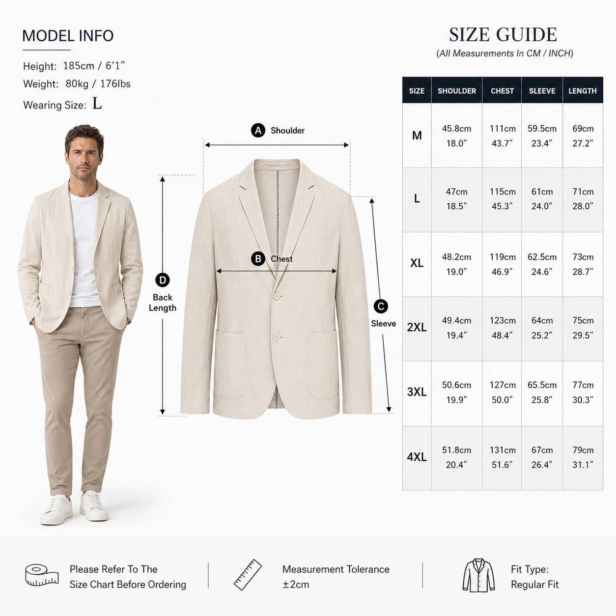Genérico Blazer Casual Elegante para Hombre, Mezcla De Algodón, Sin Planchado, Corte Regular, Ligero, Deportivo, para Verano, Resistente A Las Arrugas, Ideal para Bodas, Negocios, Vacaciones Y Via