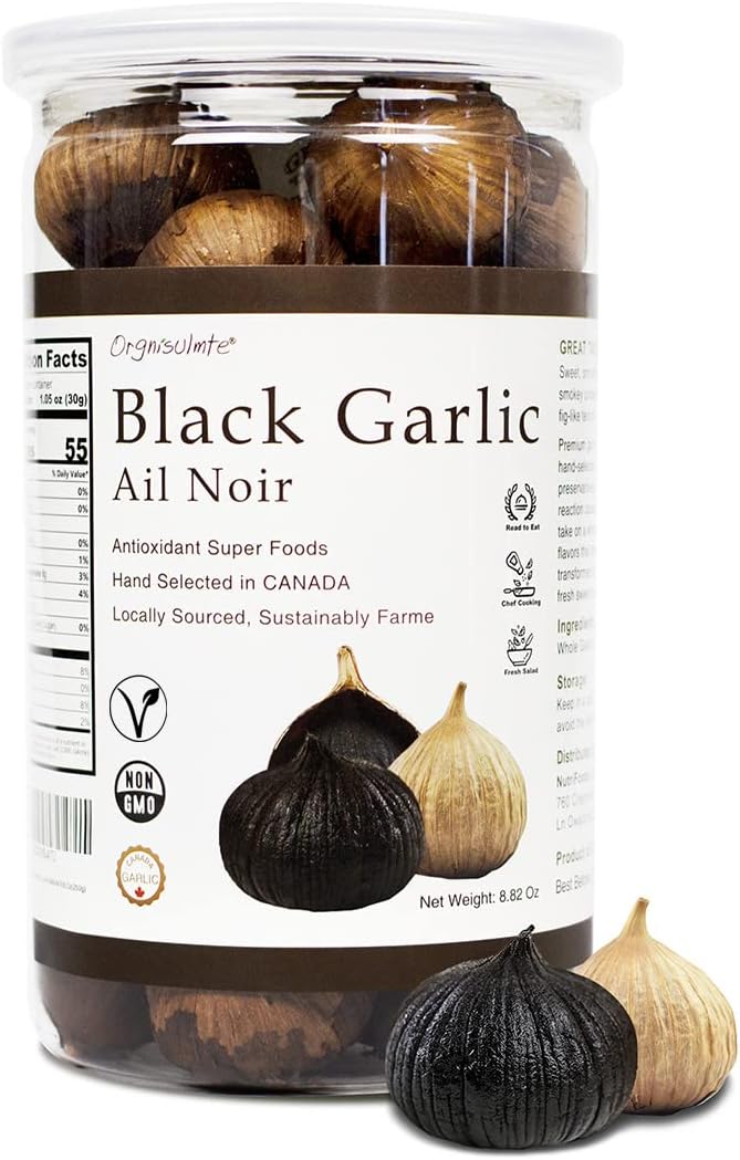 Orgnisulmte Black Garlic Made in Canada Whole Black Garlic Bulbs Fermented for 90 Days,Black Garlic Cloves All Natural 8.82 Oz