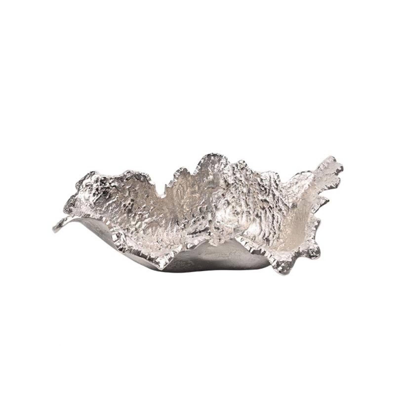 Jarrón Decorativo Cuenco Escultural Irregular de Aluminio con Acabado en Tono Envejecido Centro de Mesa Moderno, 40 27 H11cm, O款 Plata Grande