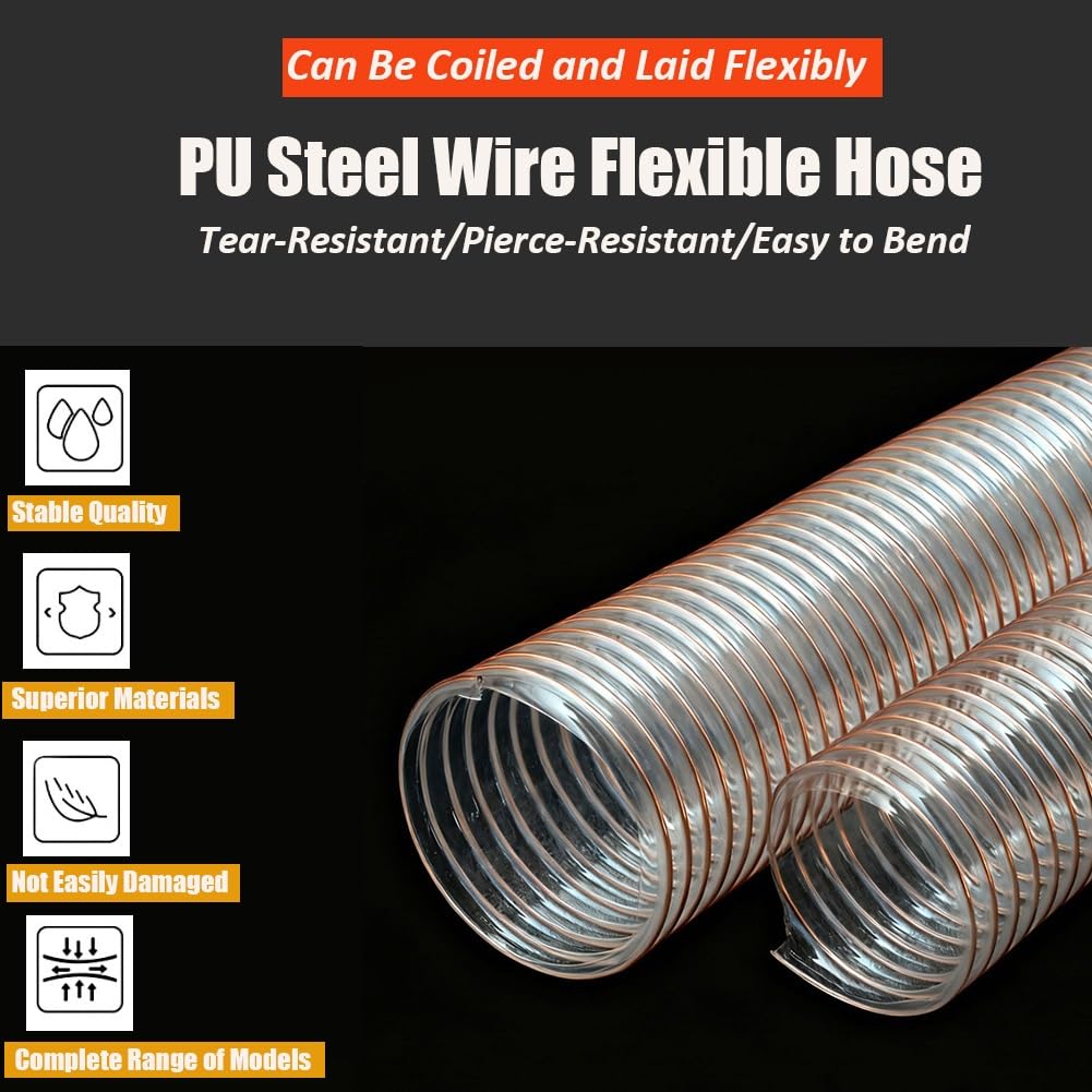 Manguera de vacío flexible de PU, reforzada con alambre de cobre, resistente al desgaste y a las torceduras, manguera de extracción de polvo antiestática for separador de polvo(2m*D-100MM/4")