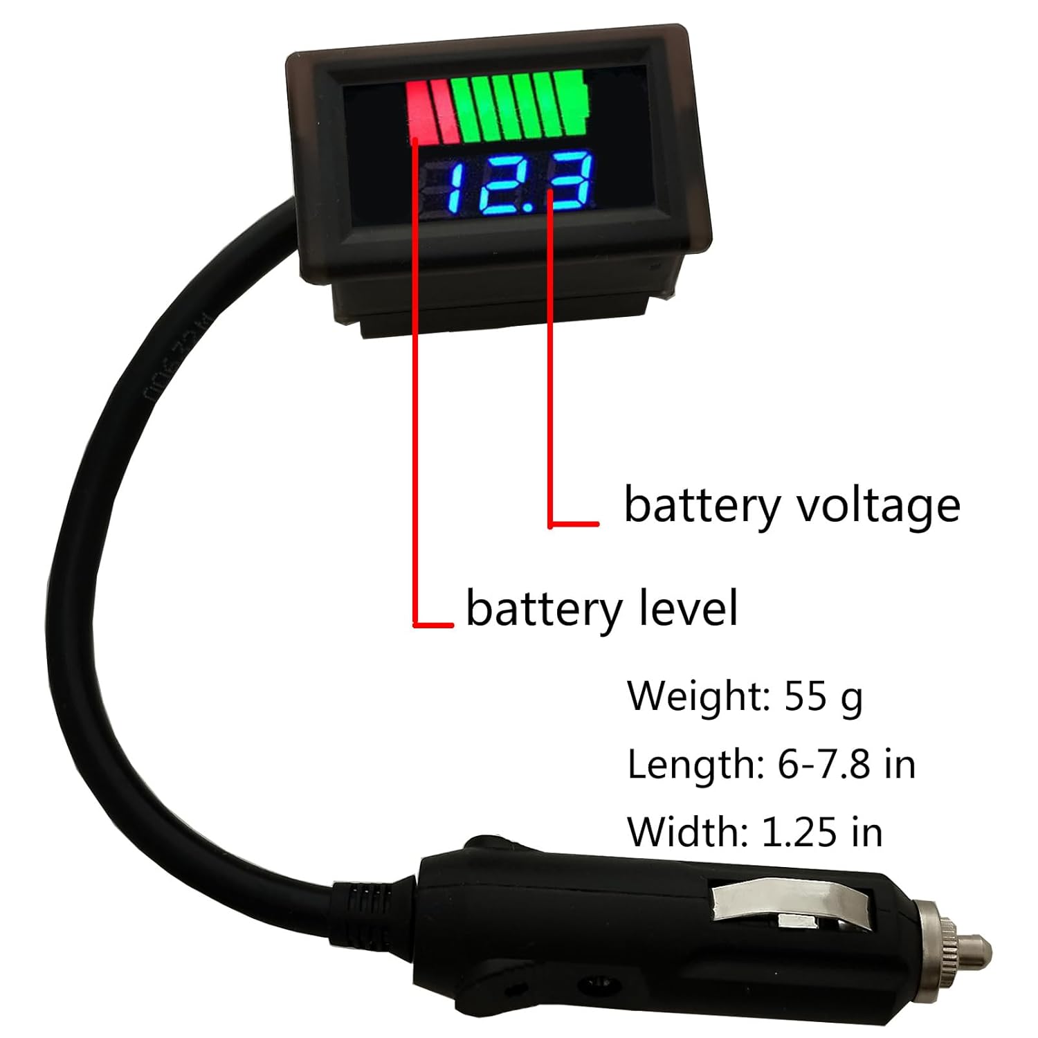 Car Cigarette Lighter Battery Tester, LCD Display Car Battery Monitor 12V Cigarette Lighter Voltage Meter, Car Accessories for Most Cars Trucks Automotive Jump Starter Low Voltage Warning 11V-24V
