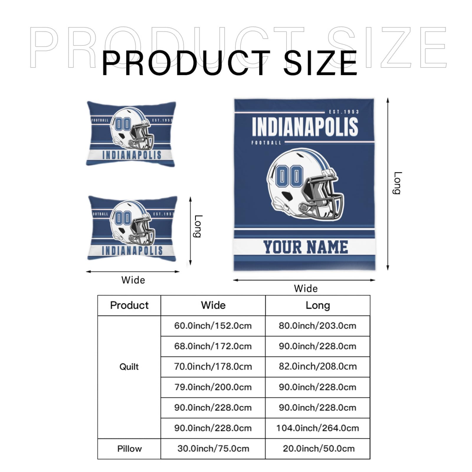 Custom Football Comforter Set with Name Number, Personalized Indianapolis Bedding Comforter Cover with 2 Pillowcase, Customized Sports Themed Comforter Cover Gift for Football Fans Bedroom Decor