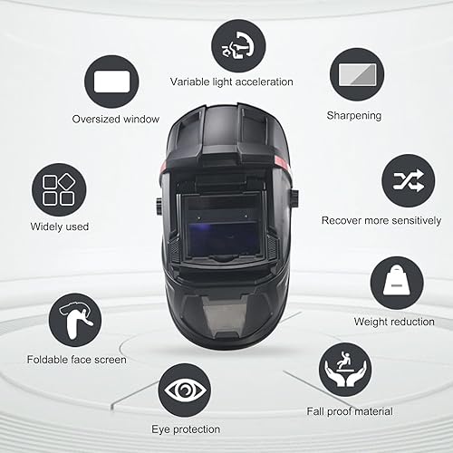 Miniatura 9 de Casco de soldadura de oscurecimiento automático de energía solar de color verdadero, pantalla ancha DIN51113 gran vista abatible frontal capó