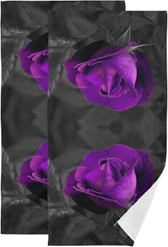Hand Towels for Bathroom Set of 2 Vintage Elegant Rose Floral Purple Romantic Flowers Black Leaves Soft Absorbent Bath Towels Decorative Kitchen Guest Dish Towel for Gym,Spa,Hotel 28x14in