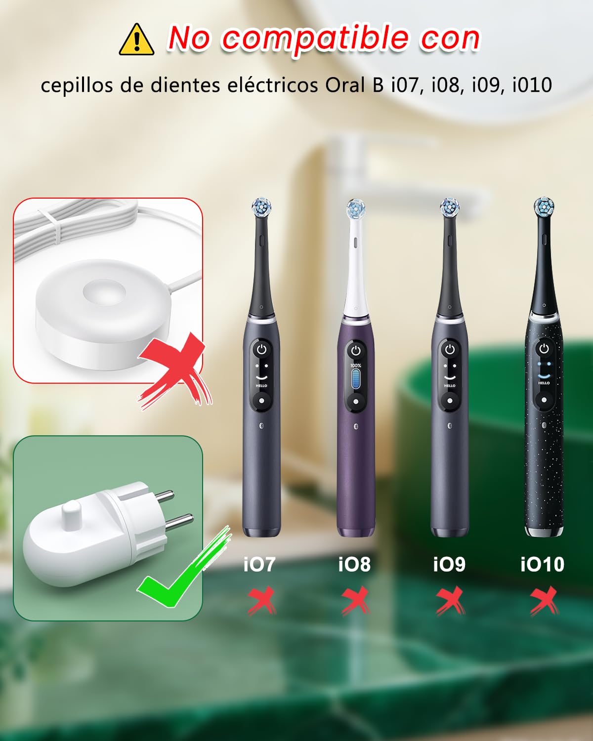 Cargador Inalámbrico Cepillo Electrico Compatible con Braun Oral B Vitality Pro/Pro 3/3000/ 3900N/ iO2/ iO3/ iO6/ iO5/Junior/Smart Series, Enchufe de Pared Directo sin Cables para un Baño Ordenado