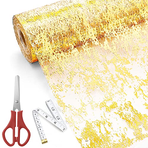 Metallic Gold Thin Table Runner With Scissors And Soft Ruler Glitter Gold Table Runners Gold Table Decor Gold Fabric Sequin Table Runners For Wedding Birthday Party Decoration (11 Inch X 99 Feet) #TOP4