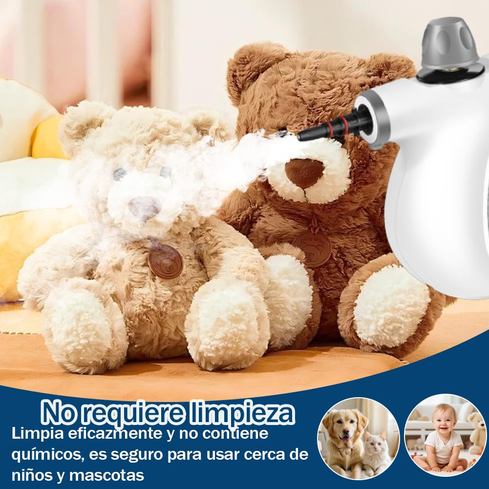 Limpiador a vapor, 1050w vaporeta limpieza hogar, vaporeta portatil, máquina de limpieza a vapor presurizada todo en uno, vaporeta de mano con cierre de seguridad y 12 accesorios (1 juego)