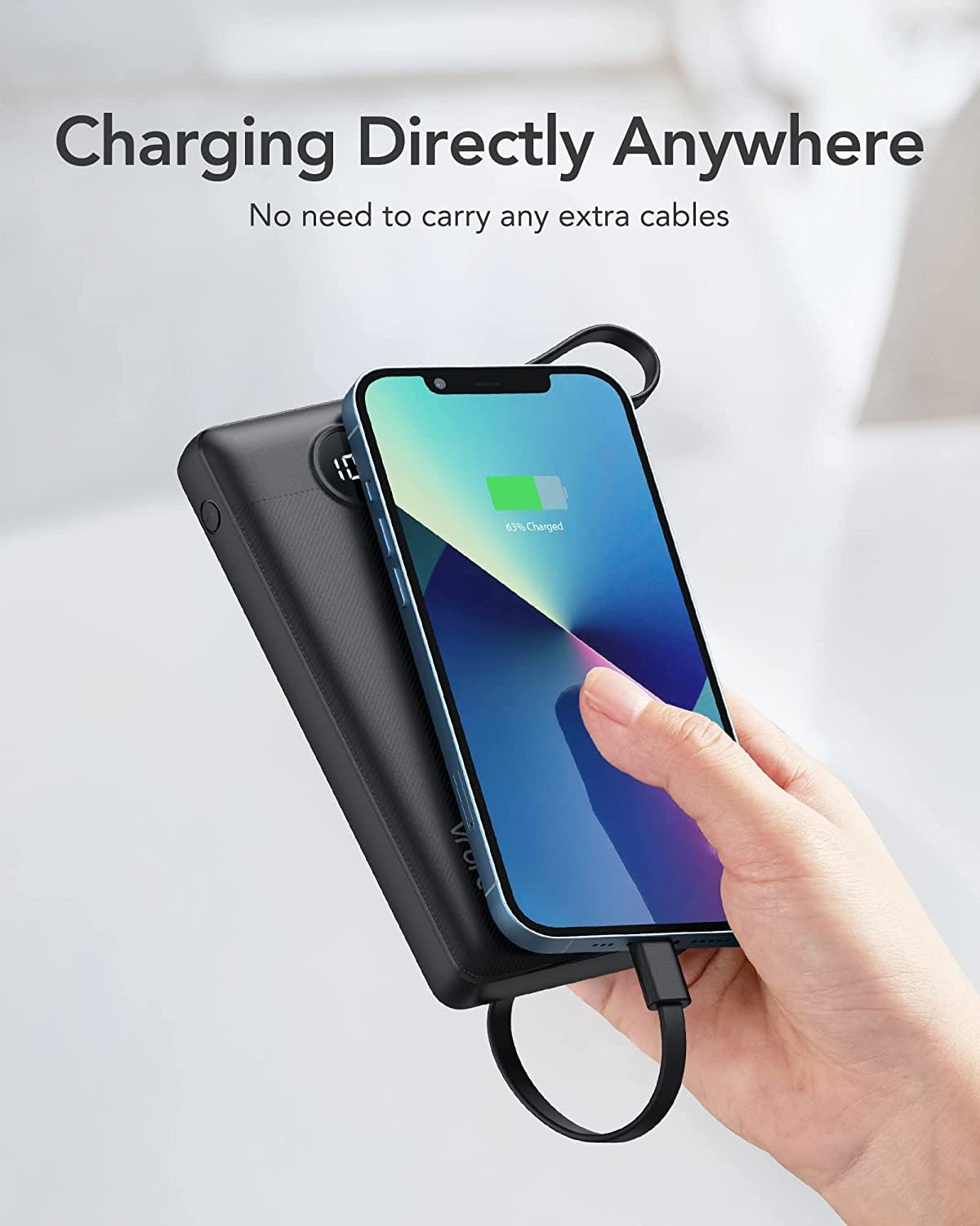 VRURC Portable Charger, Slim Power Bank Built-in 4 Cables, Travel Essential view 7