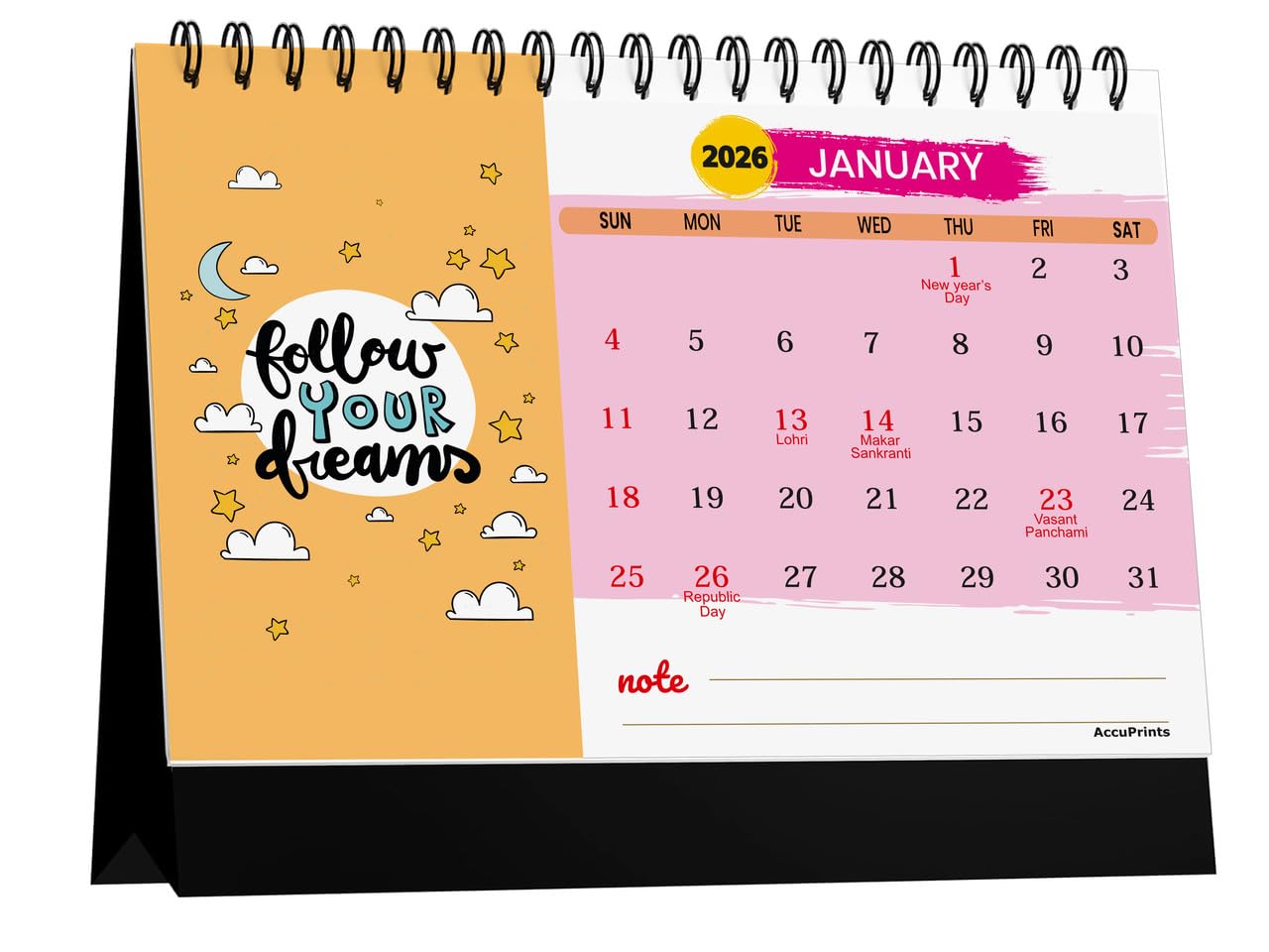 AccuPrints® Desk Calendar 2026 Planner-A5 Size (5.8 x 8.2) inch For Office Home Table New Year Hanging Kids (14 x 20.5) cm- (MD3 Desk)