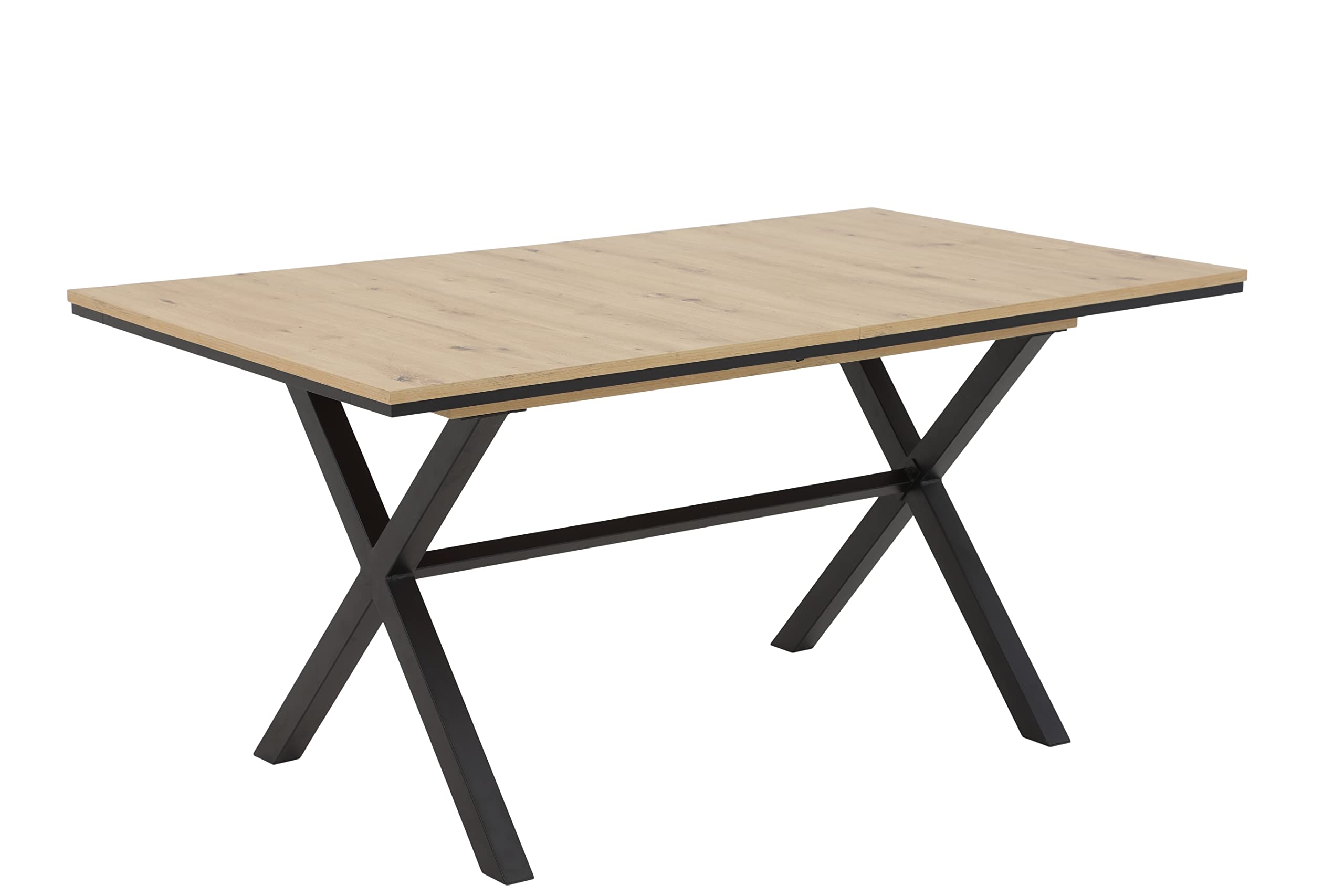 Hela Tische, Karina Table à Manger Extensible, Matériau Dérivé du Bois avec Revêtement en Mélamine, Chêne Artisan, Piètement Anthracite en X, 160-200 x 90 cm