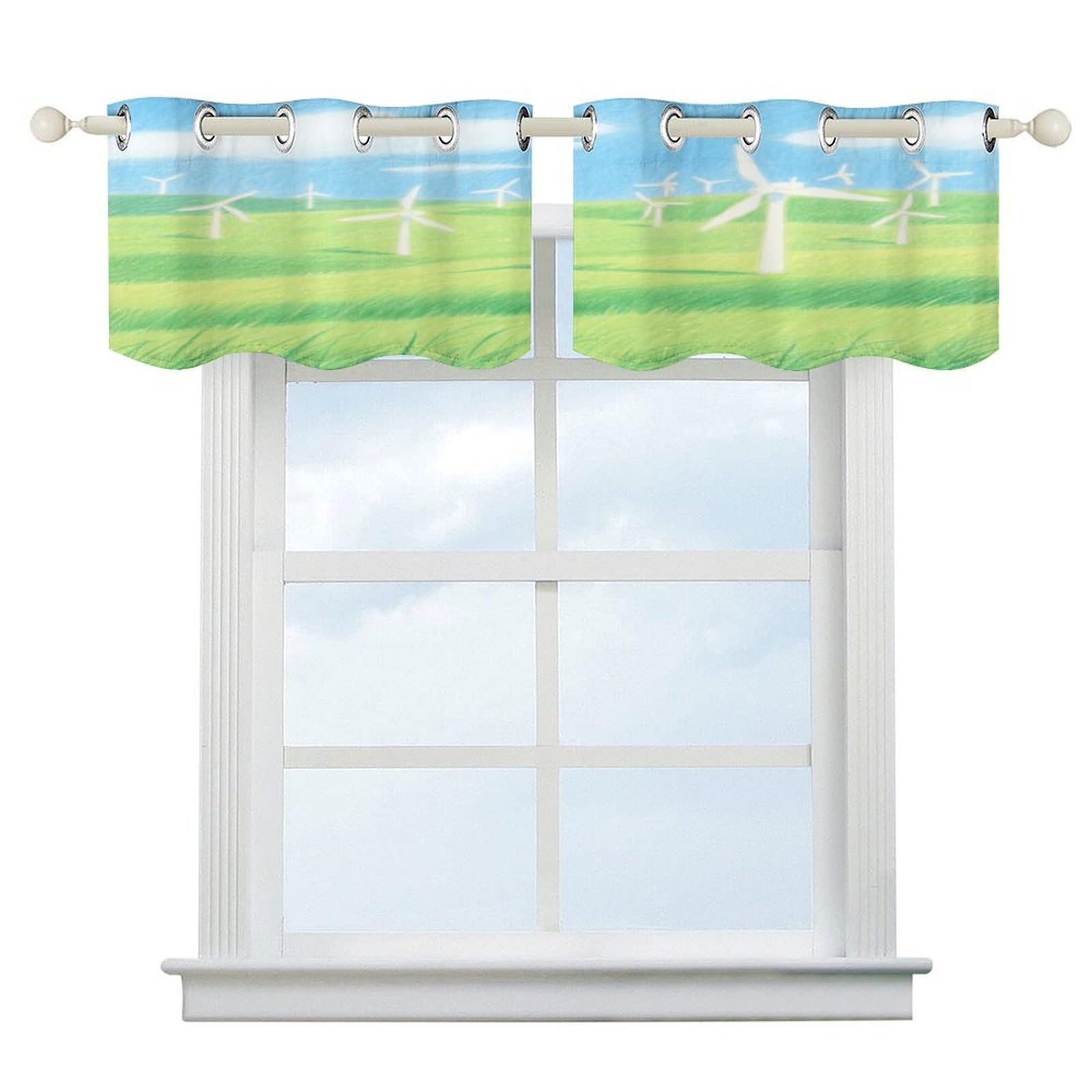 Fekiloot Style Grassland Windmill Group Short Curtains Valance Curtain