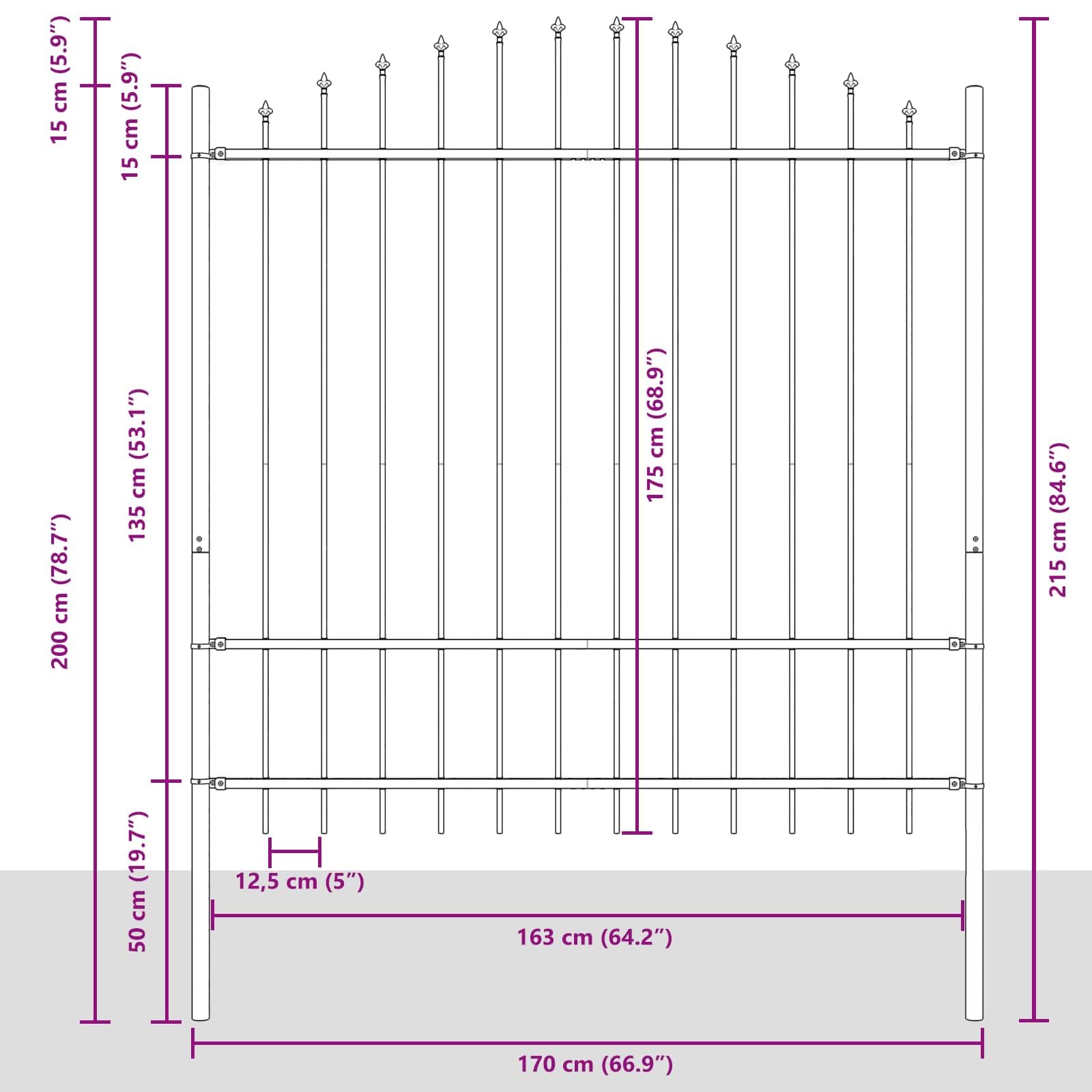 Gartenzaun Woerden Weiß, Pulverbeschichteter Stahl Zaunelement 170 x 215 cm, Wetterfester Sichtschutz für Terrasse, Vorgarten, Grundstück, Stabiler Metall Doppelstabmatte Zaun