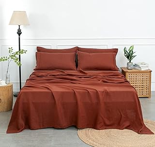 S VICTORY SYMBOL 100% French Linen Sheets Set Queen Size 4 Piece,Stone Washed European Flax Linen Bed Sheet(1 Flat Sheet,1 Fitted Sheet,2 Pillowcases) Breathable Durable Piping Bedding,Burgundy