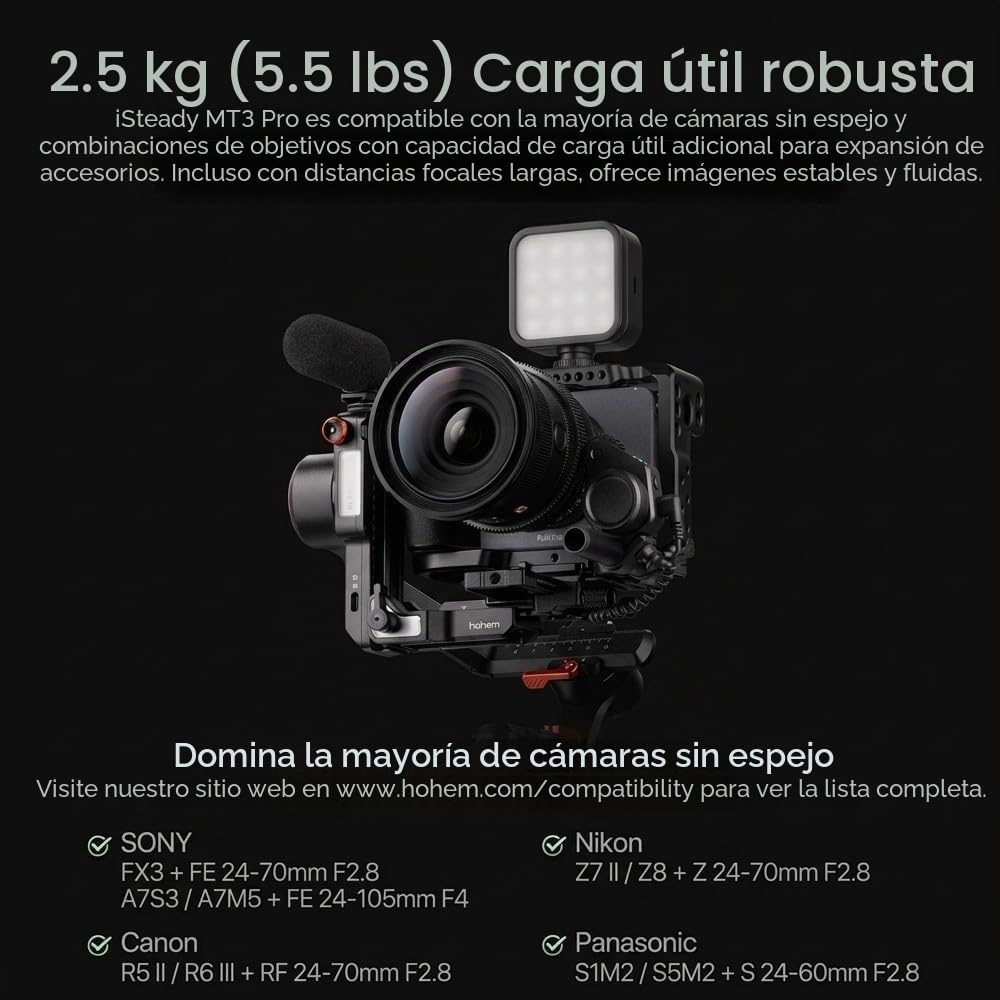 Hohem iSteady MT3 Pro Estabilizador Gimbal, 3 Ejes con Seguimiento IA, CCT | Mando con Pantalla Táctil Extraíble,Carga útil 2.5kg para Sony Canon Fujifilm Nikon Lumix, Cámaras de Acción y Smartphone