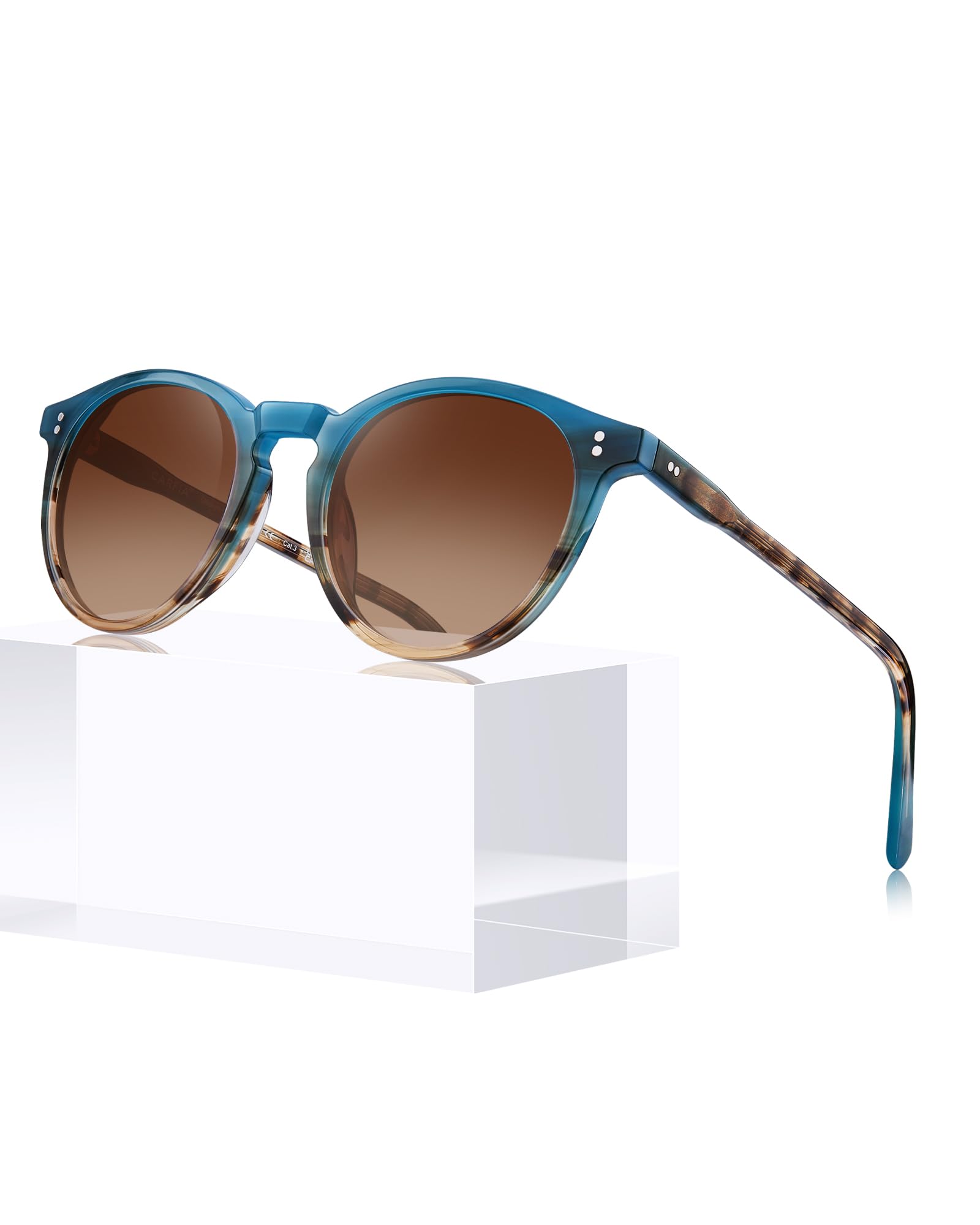 CARFIA Round Acetate Polarized Sunglasses for Women UV Protection Classic Retro Style CA2302