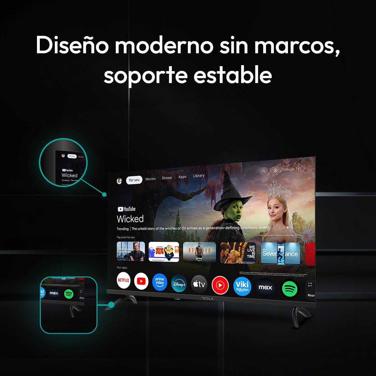 TESLA Smart TV 32 Pulgadas HD Ready Compatible con Google TV y Google Assistant - HDR10, WiFi y Bluetooth, Apps y Chromecast Integrado, 2 HDMI, 2 USB, DVB-T2/S2/C, Color Negro (32")