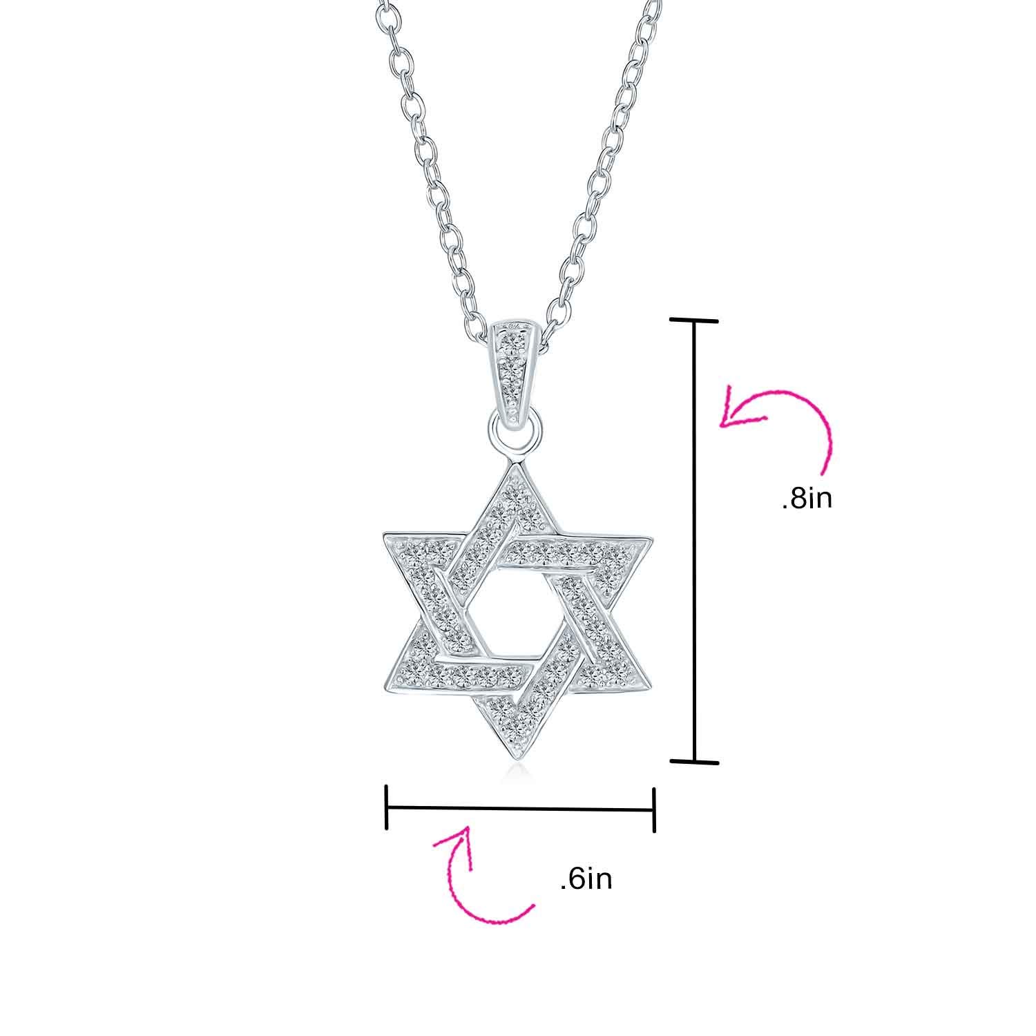Cubic Zirconia CZ Pave Acento tradicional religioso magen judaico judío Hanukkah entrelazado estrella de David colgante collar para las mujeres bat Mitzvah 14K oro amarillo chapado 925 plata de ley