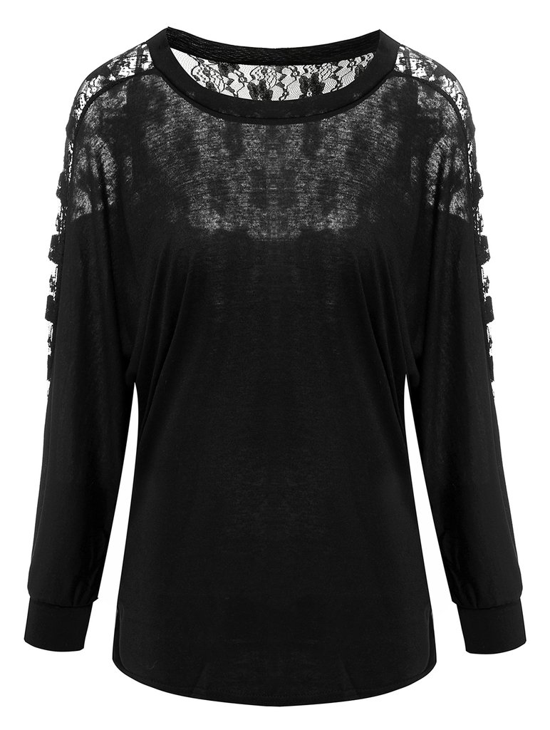 AM CLOTHES Womens Loose Batwing Long Sleeve Bottoming Shirt Black Large