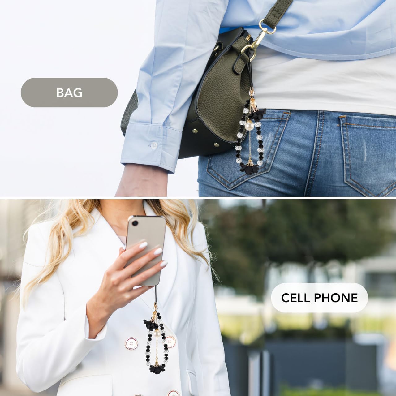 IMIKEYA Beaded Flower Phone Wrist Strap Crystal Phone Lanyard Short String Charm for Wallet Bag Credit Card Holder Anti-Lost Hand Strap Accessory for Daily Use image 5