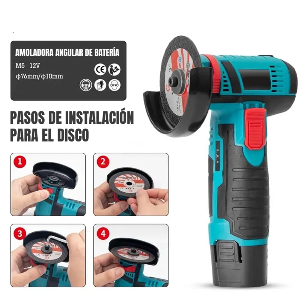 Mini Amoladora Angular Inalámbrica LHD de 18V con 2 Baterías, Cargador, 2 Discos de Corte y Maletín de Transporte.