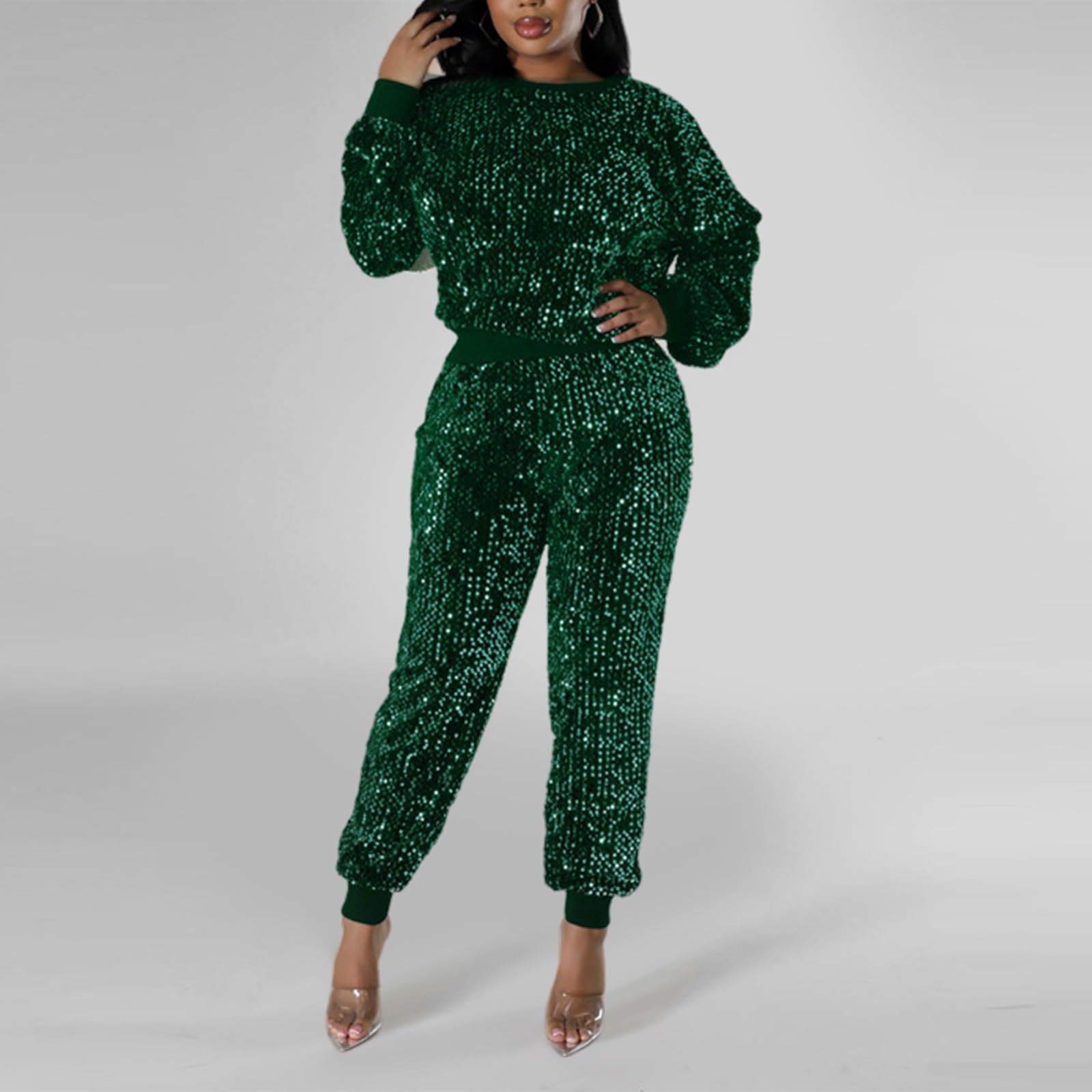 Mujeres Invierno Lentejuelas Pequeña Fragancia Ocio Deportes Largo Jersey Lápiz Pantalones Dos Piezas