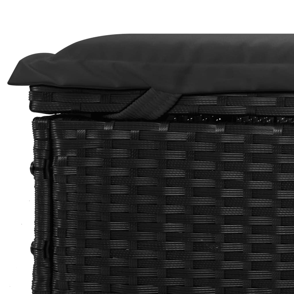 Sonnenliege für 2 Personen mit rundem Dach Schwarz 211x112x140 cm aus PE-Rattan pulverbeschichtetem Stahl verstellbar mit Polstern für Terrasse Balkon Pool Camping Relaxen