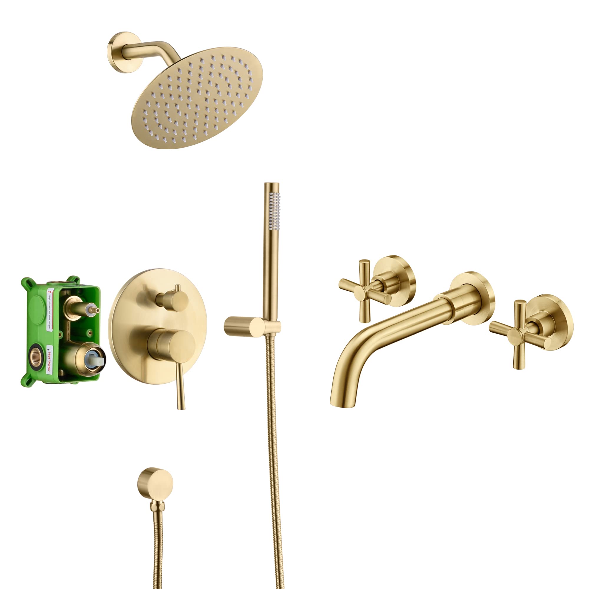Sistema de Ducha Dorado S3223BGI + Grifo de baño de Pared Dorado Cepillado S1386BGI (Paquete Incluido)
