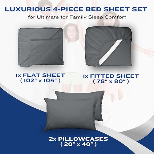 Miniatura 8 de DREAMCARE Juego sábanas, 4 piezas, talla matrimonial, refrescantes, esquinas de bolsillos profundos hasta 21 pulgadas, fundas almohada, más suaves,