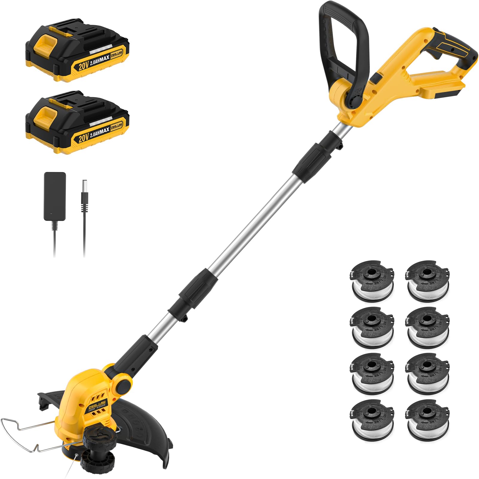 Photo 1 of ZEGJAW 12 Inch 20V Cordless String Trimmer and Edger, 2-in-1 Weed Wacker Lawn Edger with 2x2.0Ah Battery and Charger, Battery Powered Grass Cutter with Auto Line Feed and 8pcs Line for Yard, Garden
