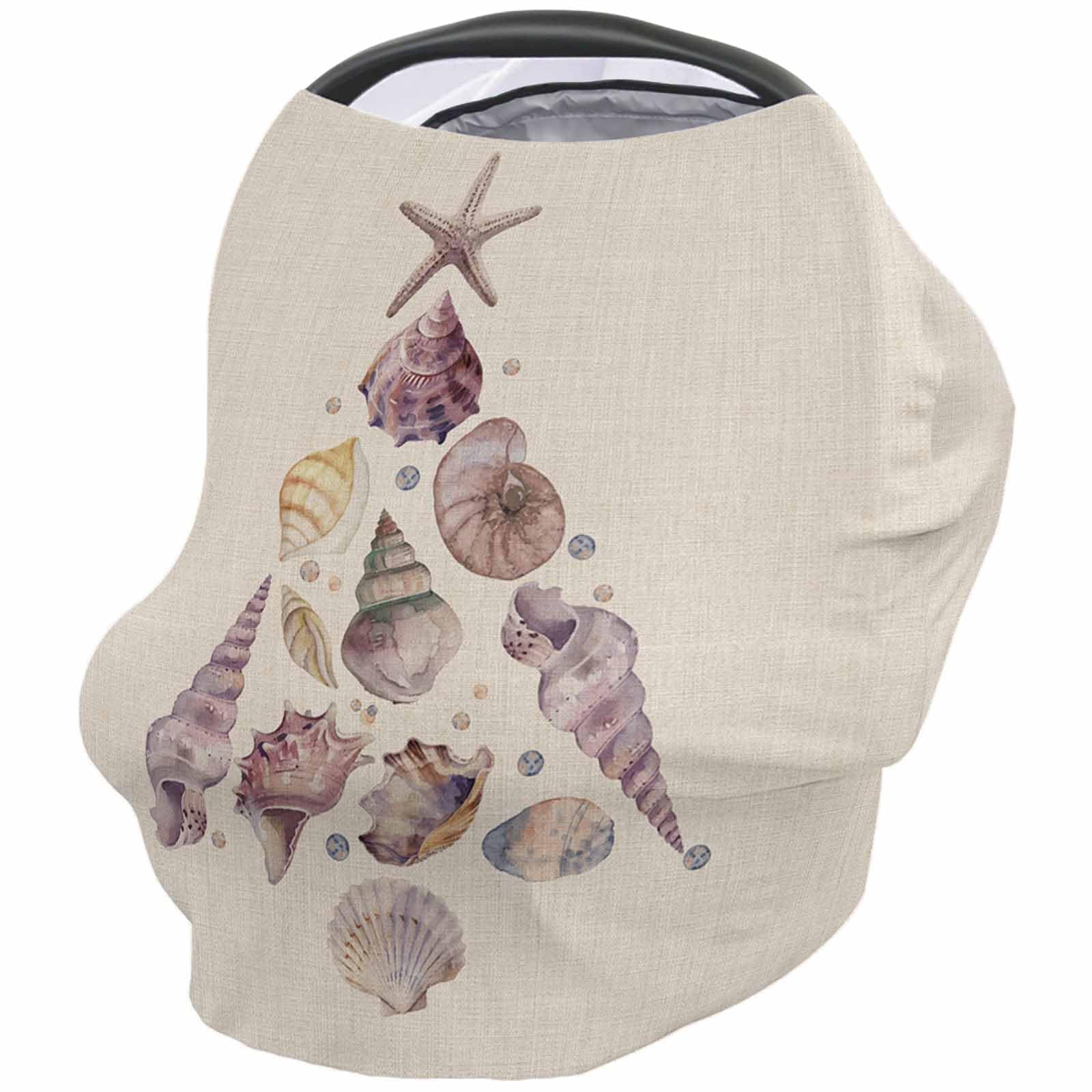 Nursing Cover for Breastfeeding Scarf, Beige Special Xmas Tree Conch Shell Starfish Baby Car Covers Super Soft Multi Use for Canopy Shopping Cart Cover Blanket Stroller Cover