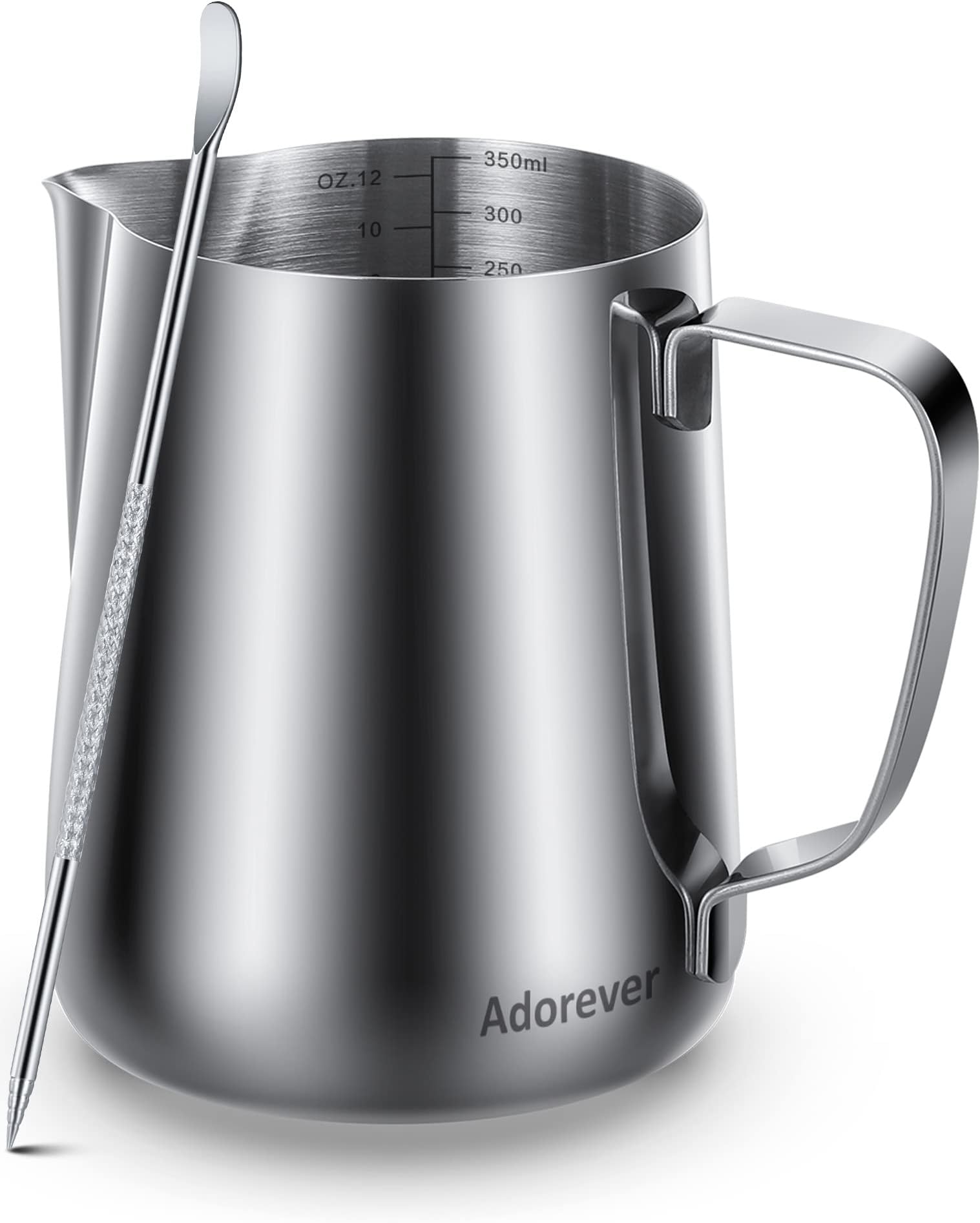 Milk Frothing Pitcher 350ml/600ml/900ml (12oz/20oz/32oz) Steaming Pitchers Stainless Steel Milk/Coffee/Cappuccino/Latte Art Barista Steam Pitchers Milk Jug Cup with Decorating Art Pen, Latte Arts
