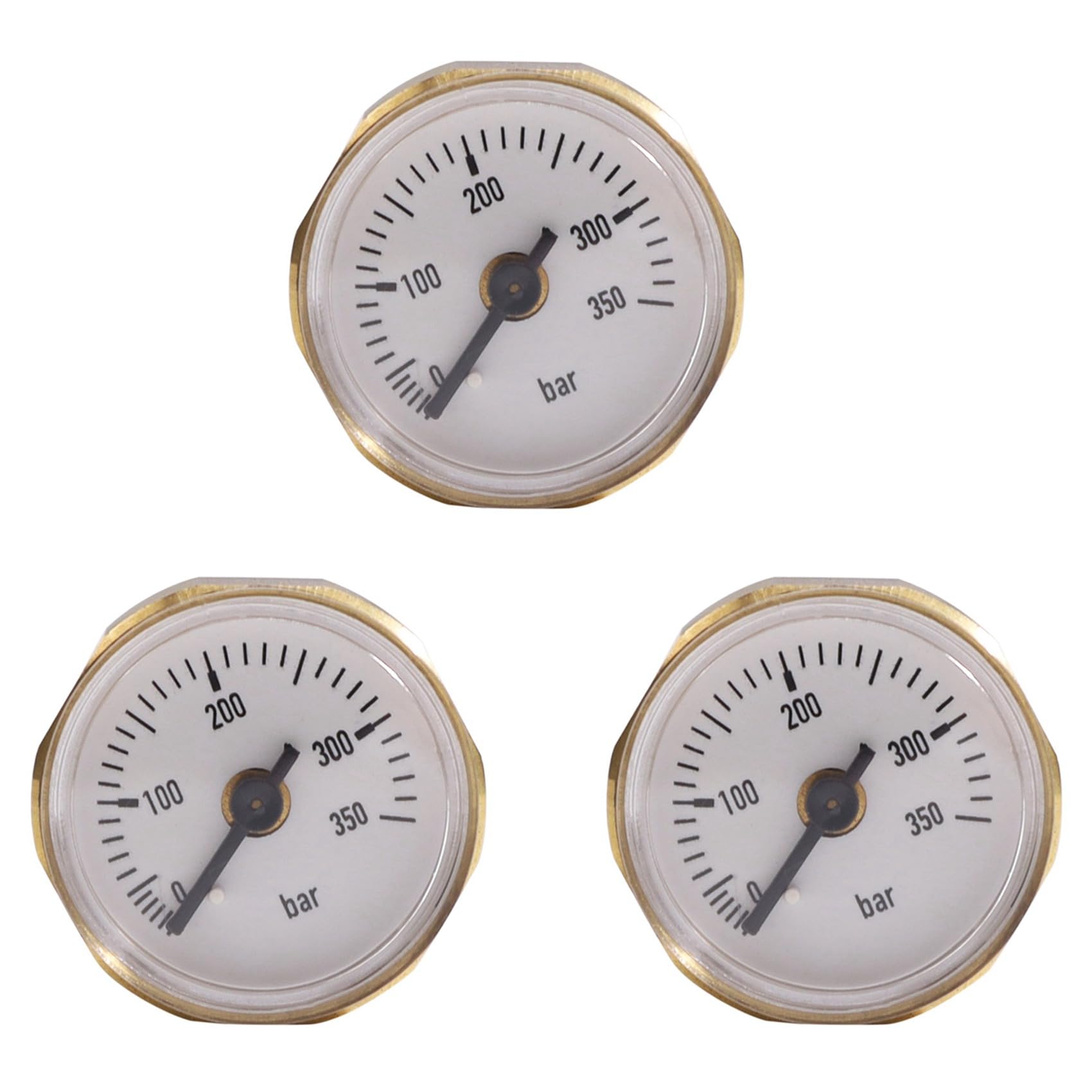 3X Manómetro de Presión de Aire de Precisión con Esfera de 28 mm ED 350 Bar con Rosca de 1/8 Pulgadas para Adaptador PCP