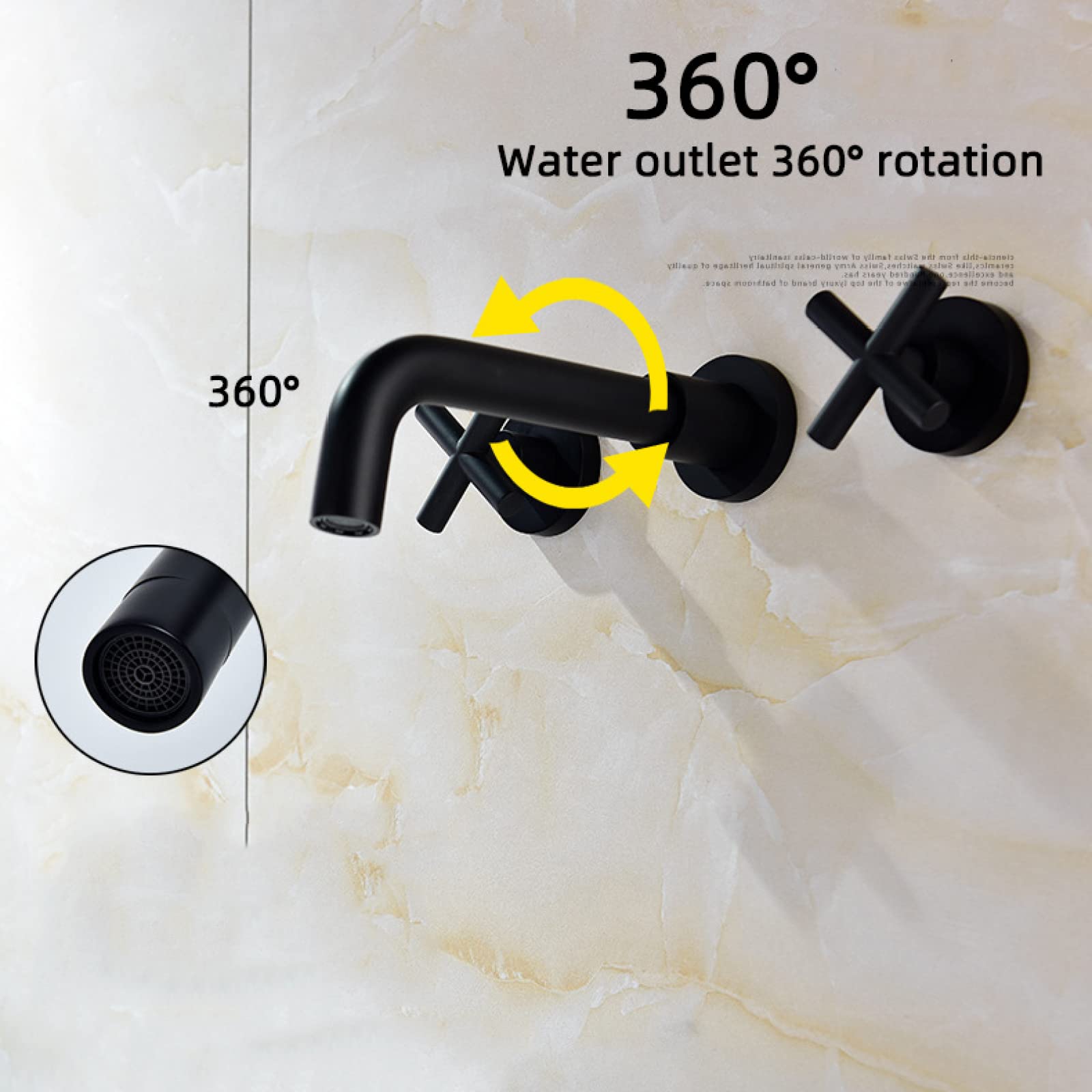 SKOWLL Badezimmer-Wasserhahn Wandmontiert – Doppelgriff, Gebürstetes Gold, 360° Schwenkbarer Auslauf