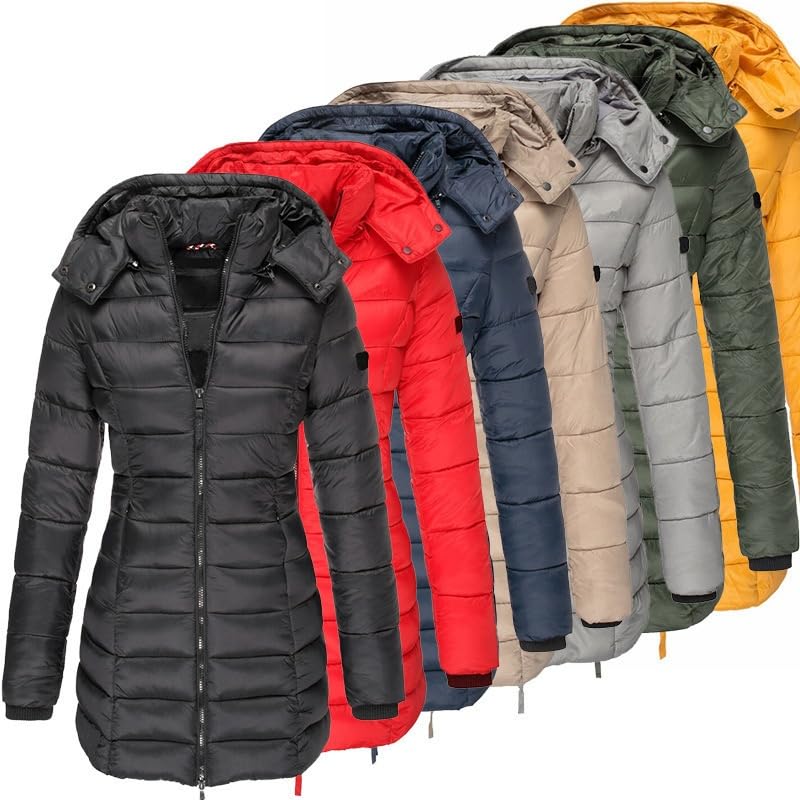 UPOI 2024 Daunenmantel Damen Mit Kapuze Winterjacke Warm Übergangsjacke Gefüttert Steppjacke Mittellang Puffer Jacke Outdoor Wintermantel Lang Daunenjacke Frauen Skijacke