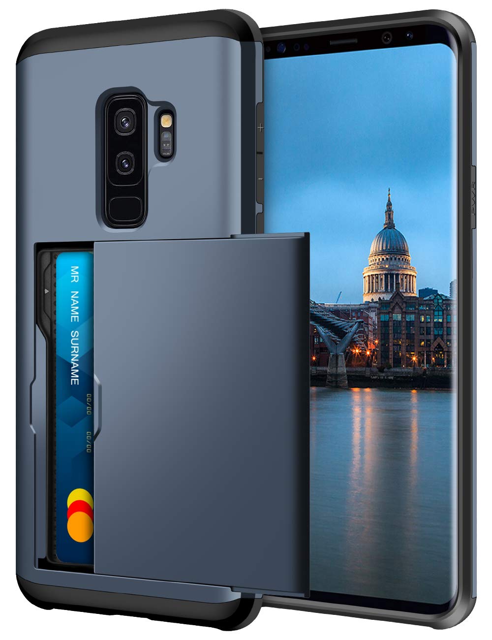 Cooldenfor Samsung S9 Plus Case Heavy Duty Shockproof Case for Galaxy S9 Plus Wallet Case Protective Case Rubber Bumper Phone Case Card Holder Wallet Case Cover for Samsung Galaxy S9 Plus (Navy)