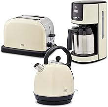 Sponsored You’re seeing this ad based on the product’s relevance to your search query.Learn more about this advertisement KHG Breakfast Set 3-Piece Kettle Kettle, Toaster & Thermal Coffee Machine, Cream Beige Retro American Diner, Capacity 1.7 Litres, 2 Slices of Toast, 12 Cups of Coffee, 6 Roasting Levels, LCD Display