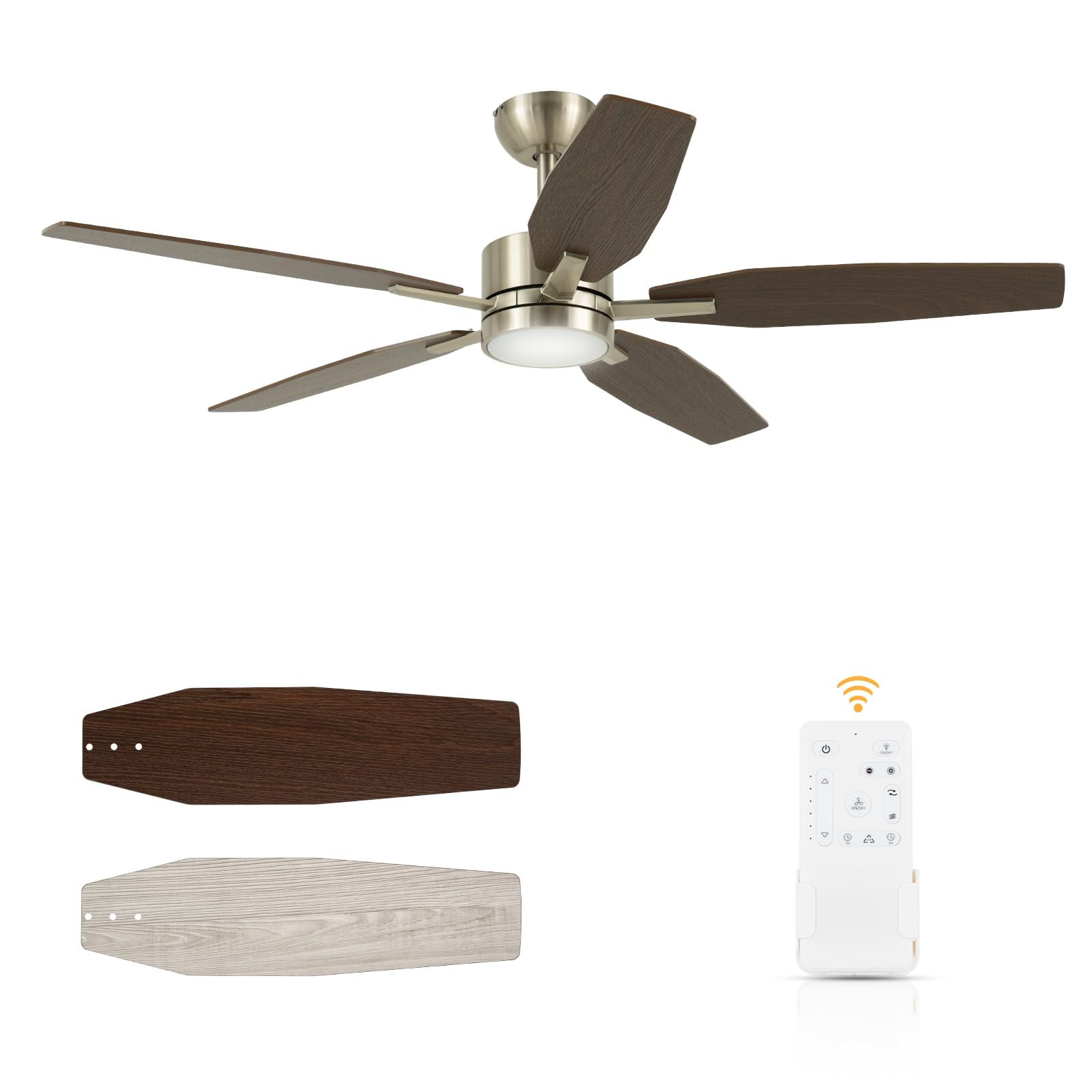 FANSHAIN 52" Ceiling Fan for Living Room - 5 Blades Modern Ceiling Fan with Light for Bedroom - Quiet DC Motor - 3CCT - 6 Speeds - Dimmable -