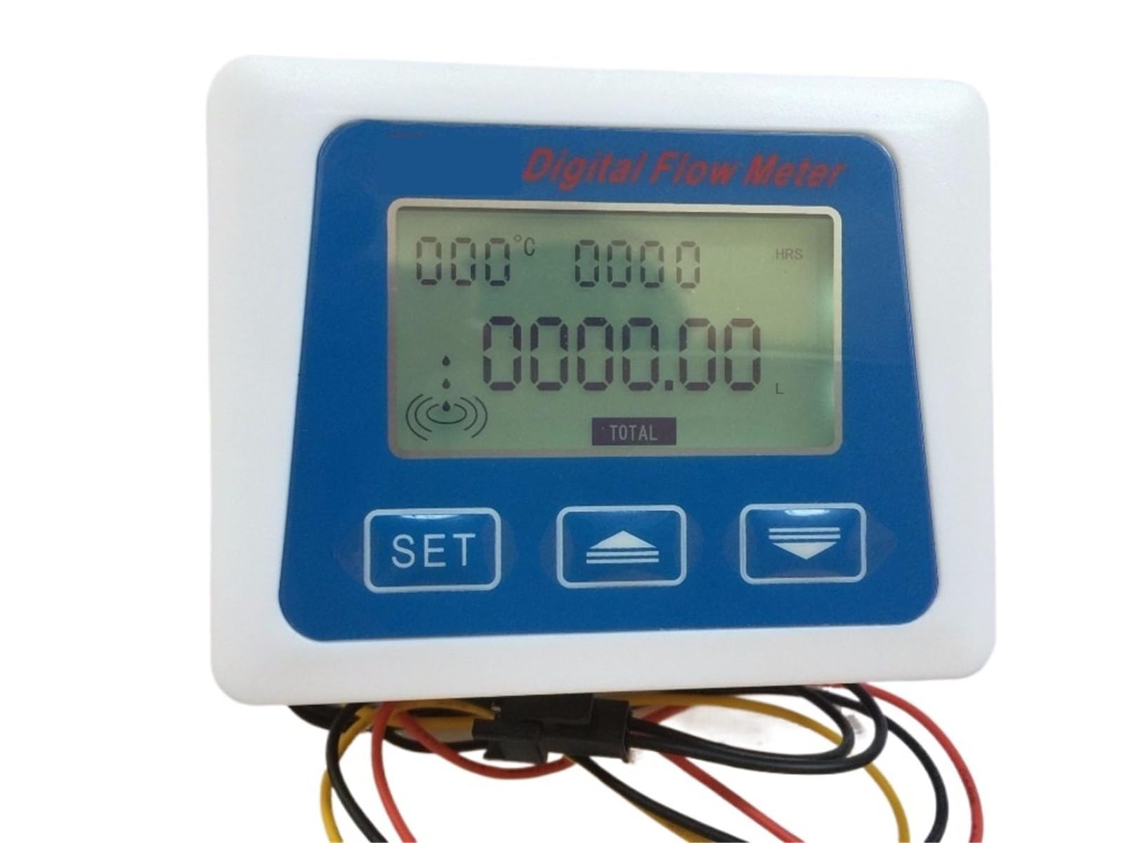 Medidor de caudal con pantalla digital, sensor de caudal for medición de temperatura, total de litros y galones, modelo ZJ-LCD-M