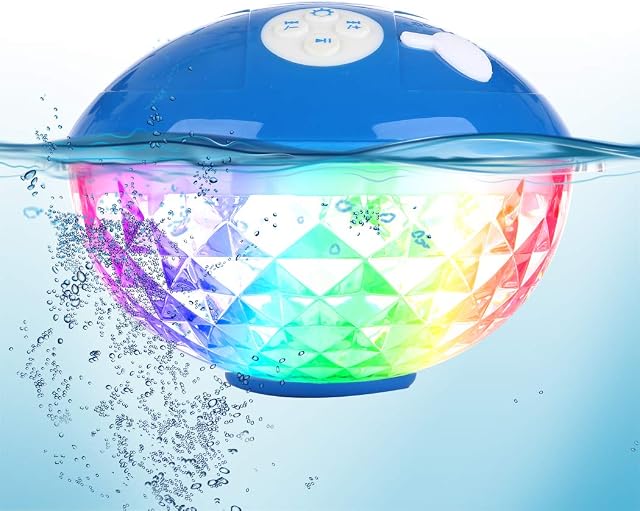 Uekars Portable Bluetooth Speakers Floating LED Lights Flashing Changing, IPX7 Waterproof Shower Speaker Wireless Mic Handsfree Call Music Box, Wireless Speaker for Party,Hot Tub,Outdoor,Beach (Blue)