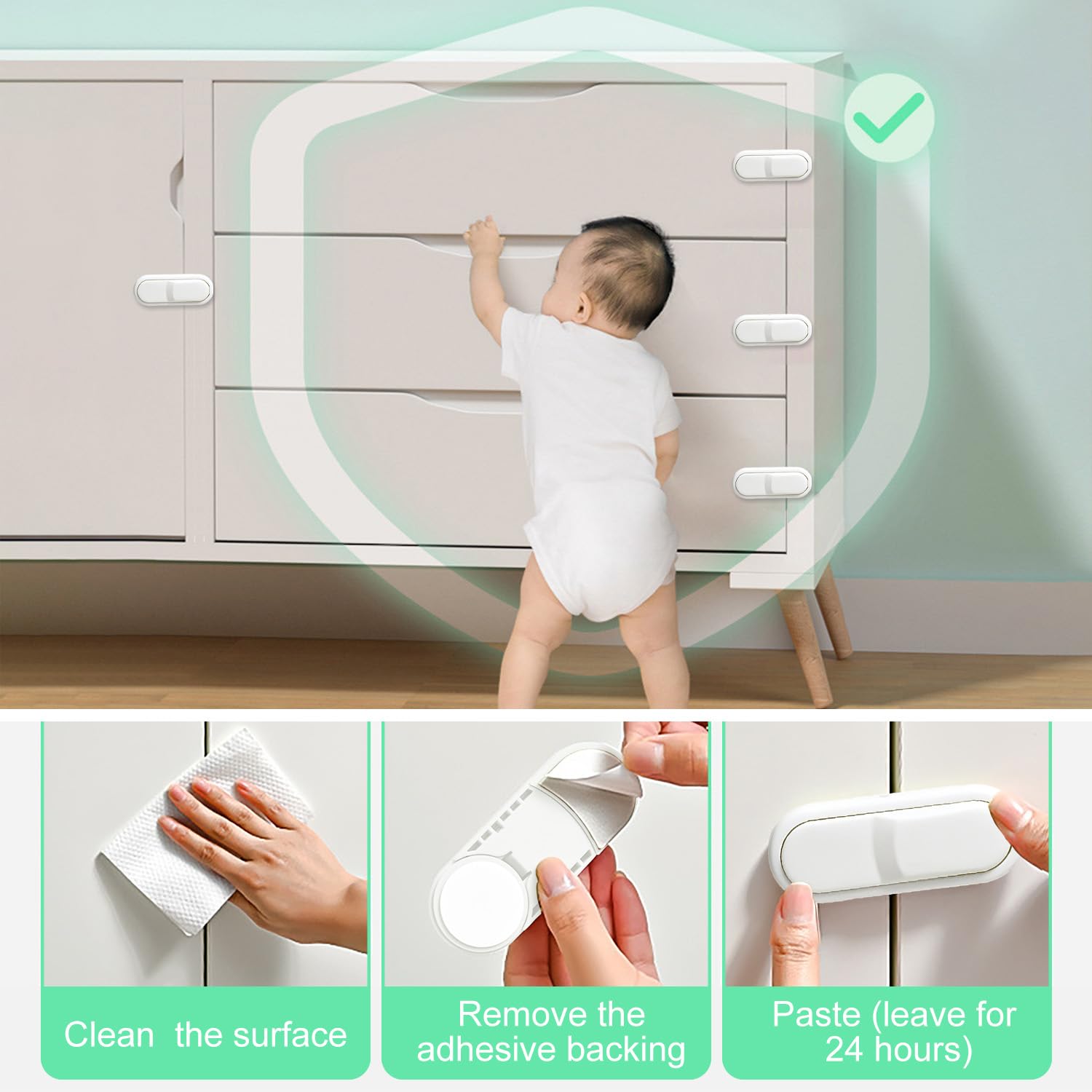 6 Pièces Bloque Porte Bébé,Bloque Tiroir Securite Enfant, SéCurité Placard BéBé,Porte Securite Bebe avec Adhésif,Sans perçage pour Armoire FenêTre RéFrigéRateur,Blanc