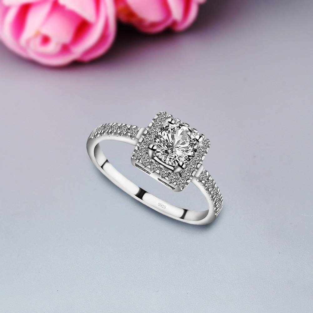 anelli di fidanzamento con zirconia cubica taglio brillante rotondo in argento Sterling 925 anelli matrimonio