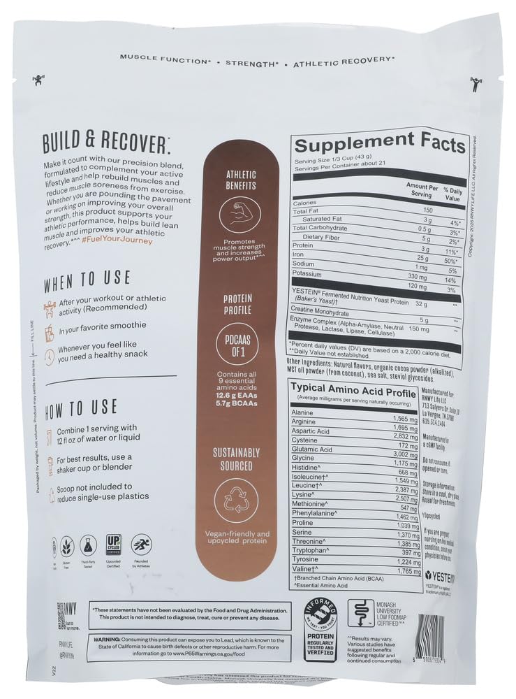 RNWY Complete Protein, 25g Yeast Protein + 5g Creatine Monohydrate, Vegan, Dairy-Free, Informed Sport Certified, Post-Workout Recovery for Endurance Athletes, Chocolate, 21 Servings — Amazon image 2