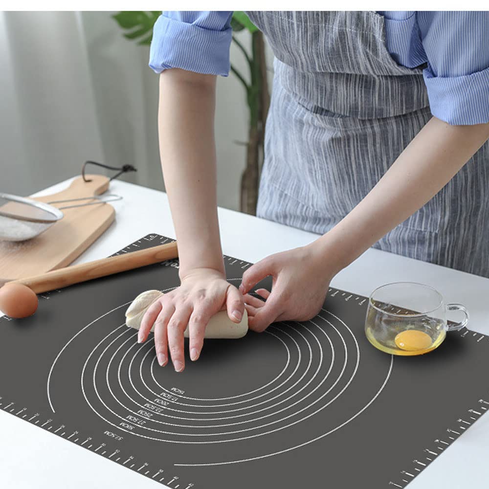 Tapis en Silicone pour La Cuisson, Rouleau À Pâtisserie Antiadhésif avec Mesures - Antidérapant, pour La Fabrication De Biscuits, Macarons, Pain Et Pâtisserie,Noir