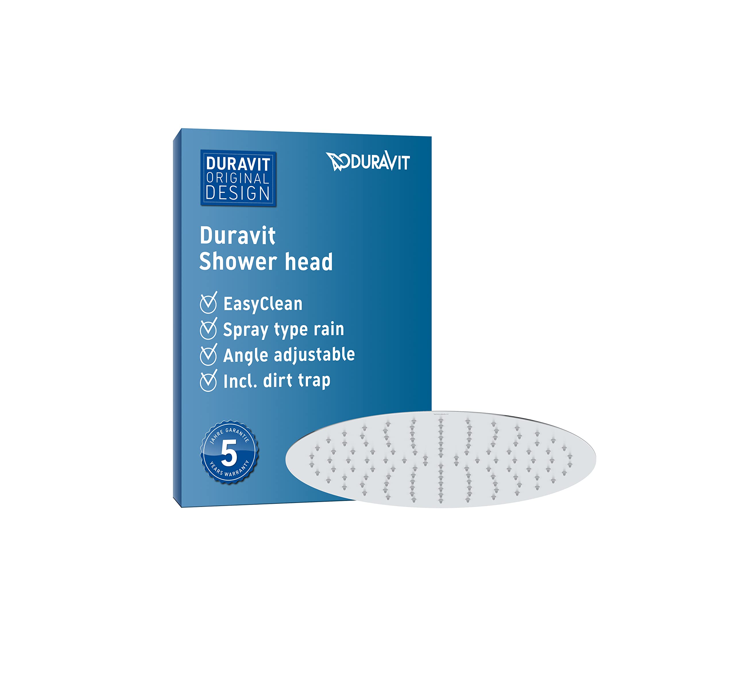 Duravit Universal Soffione doccia acciaio inox, Doccia soffione con getto Rain, Doccia soffione rotondo ( 400 mm), Soffione con angolo di inclinazione regolabile, Doccia a pioggia, cromo